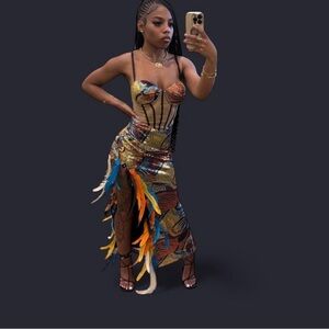 Gold and Blue Bodycon Spaghetti Strap Prom Dress